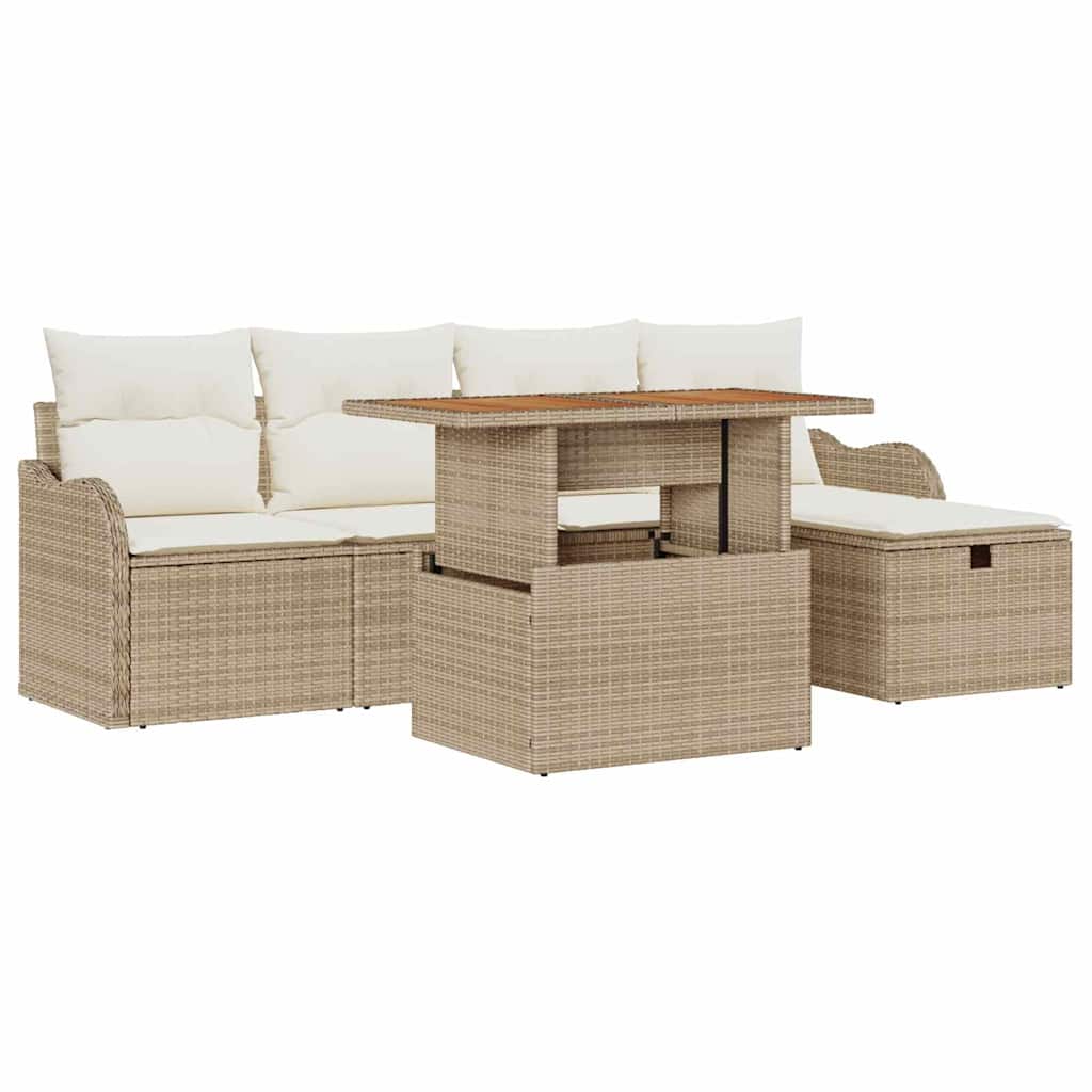 Garten-Sofa-Set 6 stk. Beige Poly-Rattan