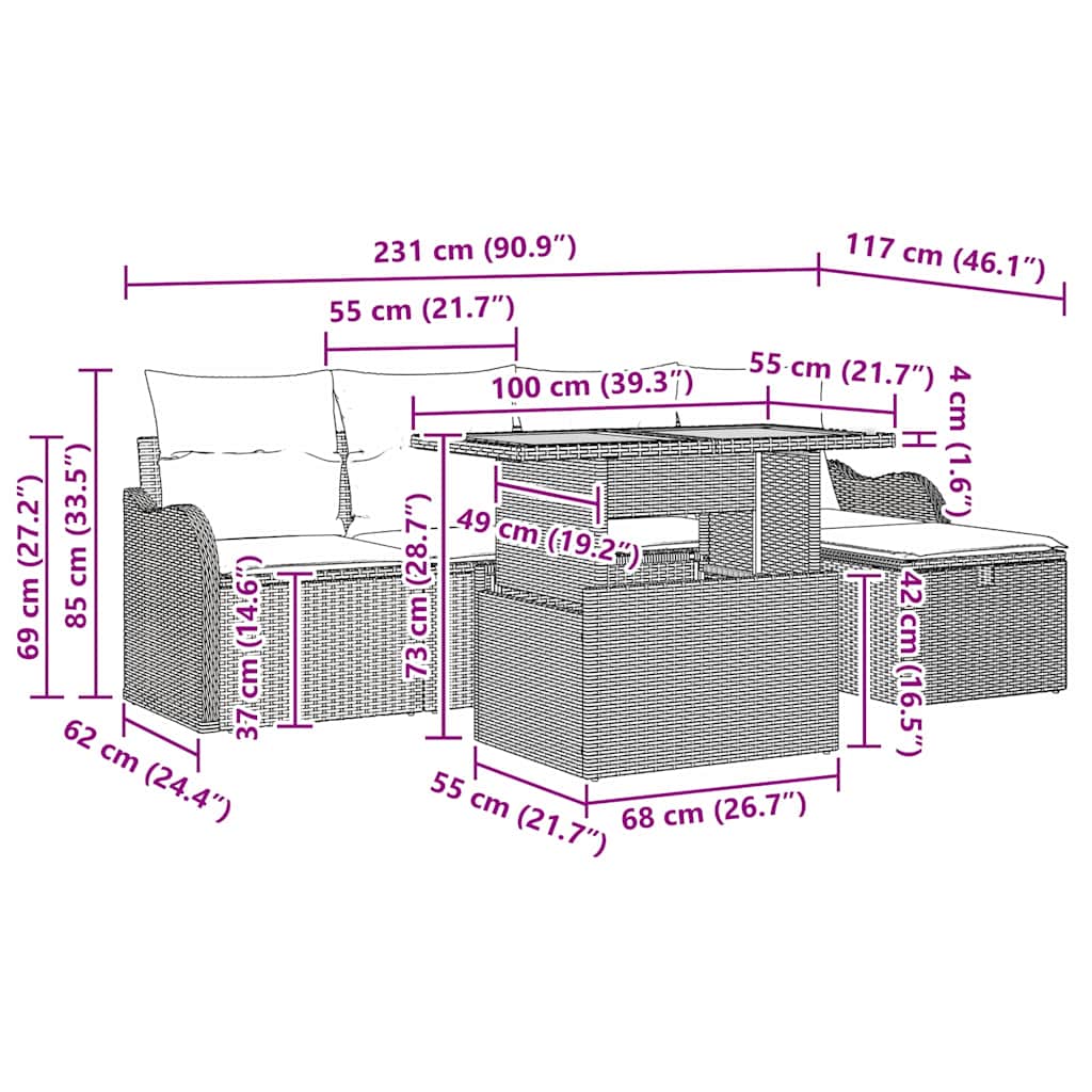 Garten-Sofa-Set 6 stk. Beige Poly-Rattan