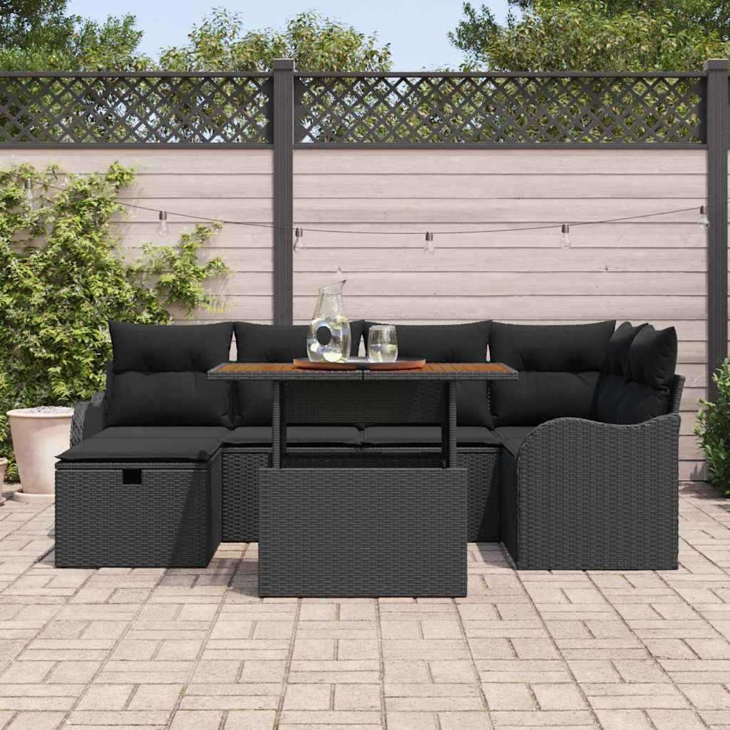 Garten-Sofa-Set 7 stk. Schwarz Poly-Rattan