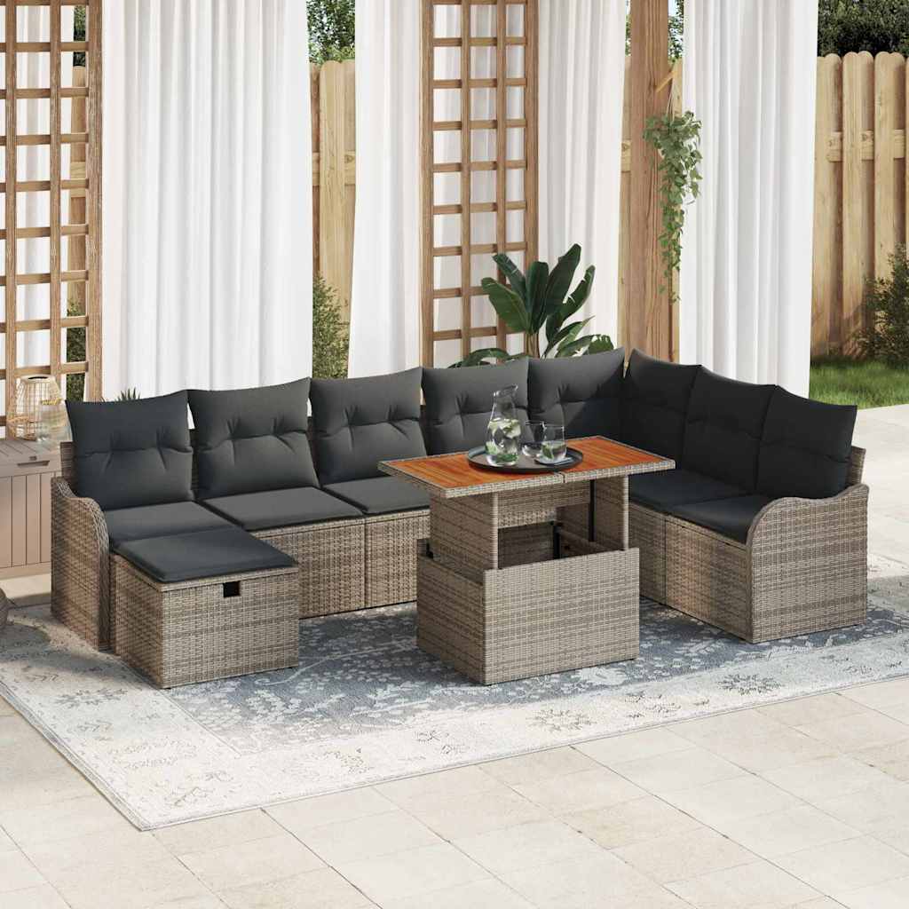 Garten-Sofa-Set 9 stk. Grau Poly-Rattan