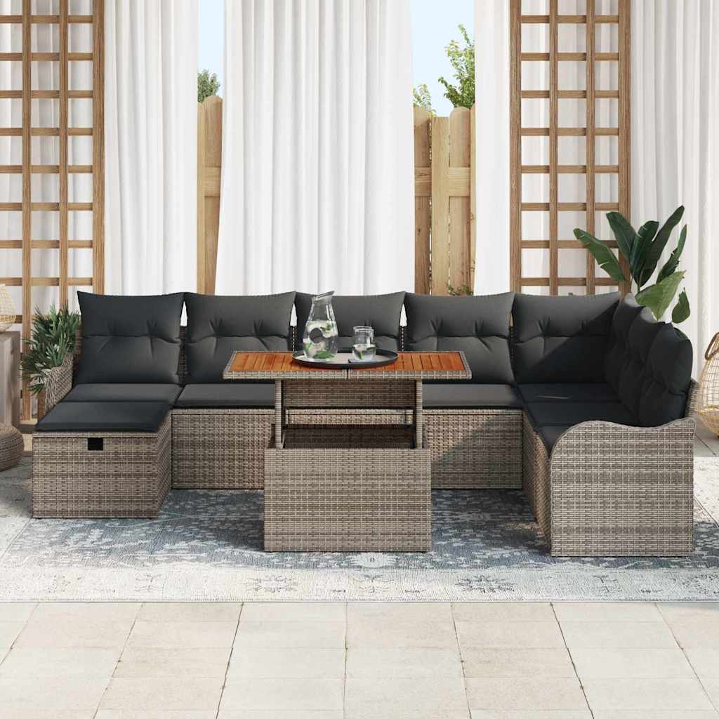 Garten-Sofa-Set 9 stk. Grau Poly-Rattan
