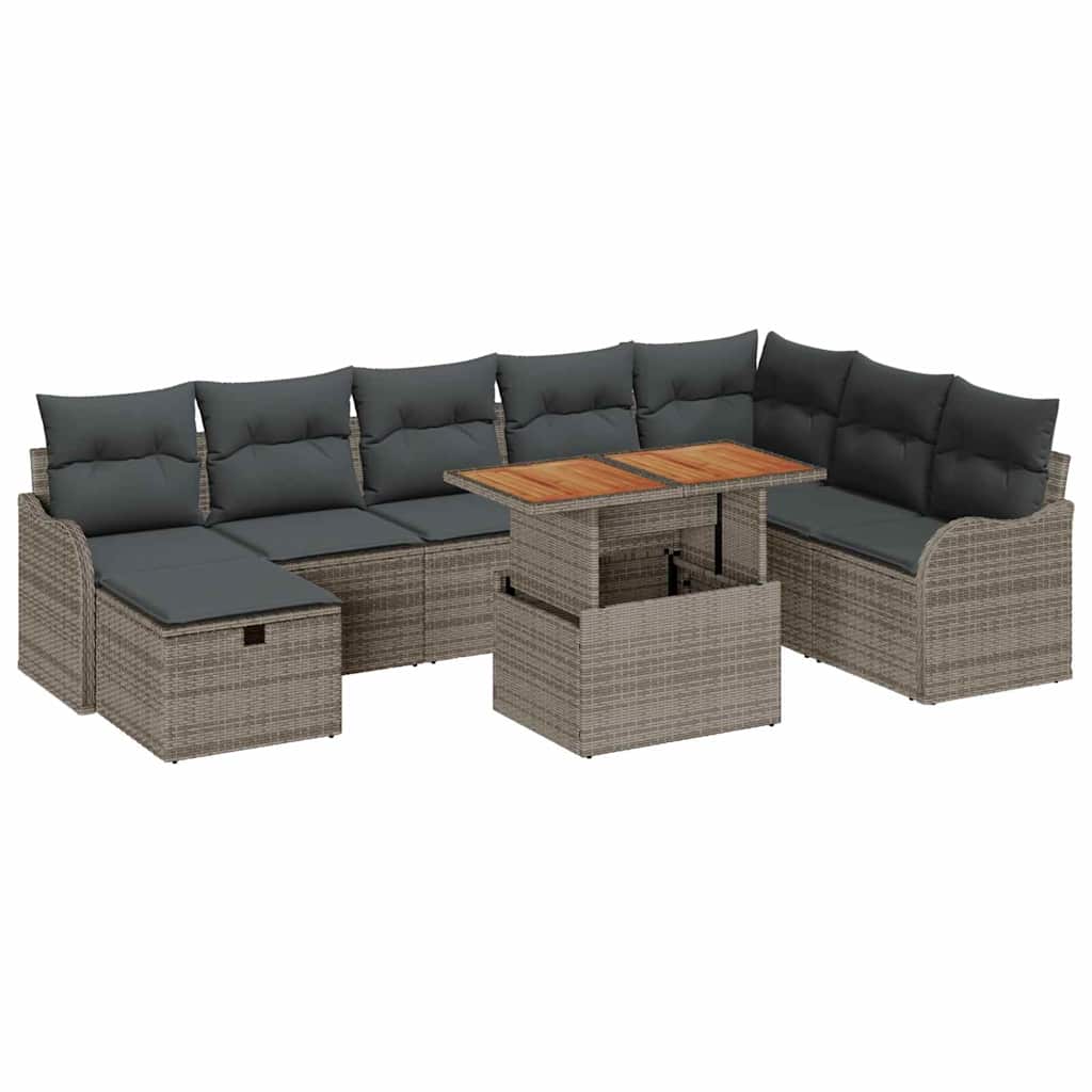 Garten-Sofa-Set 9 stk. Grau Poly-Rattan