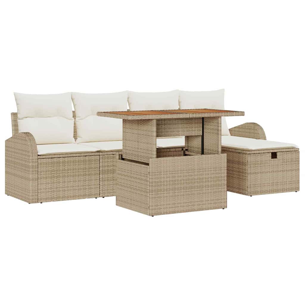 Garten-Sofa-Set 6 stk. Beige Poly-Rattan