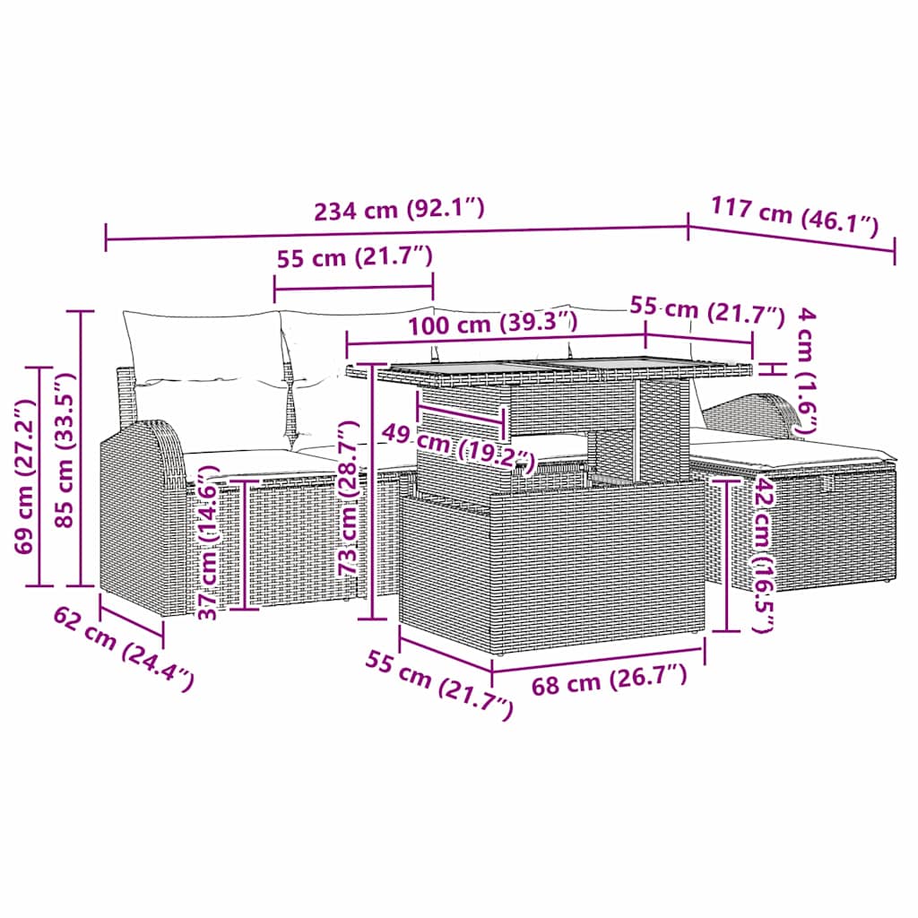 Garten-Sofa-Set 6 stk. Beige Poly-Rattan