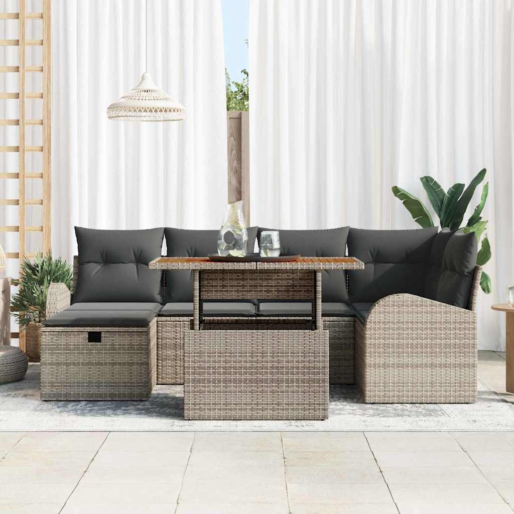 Garten-Sofa-Set 7 stk. Grau Poly-Rattan