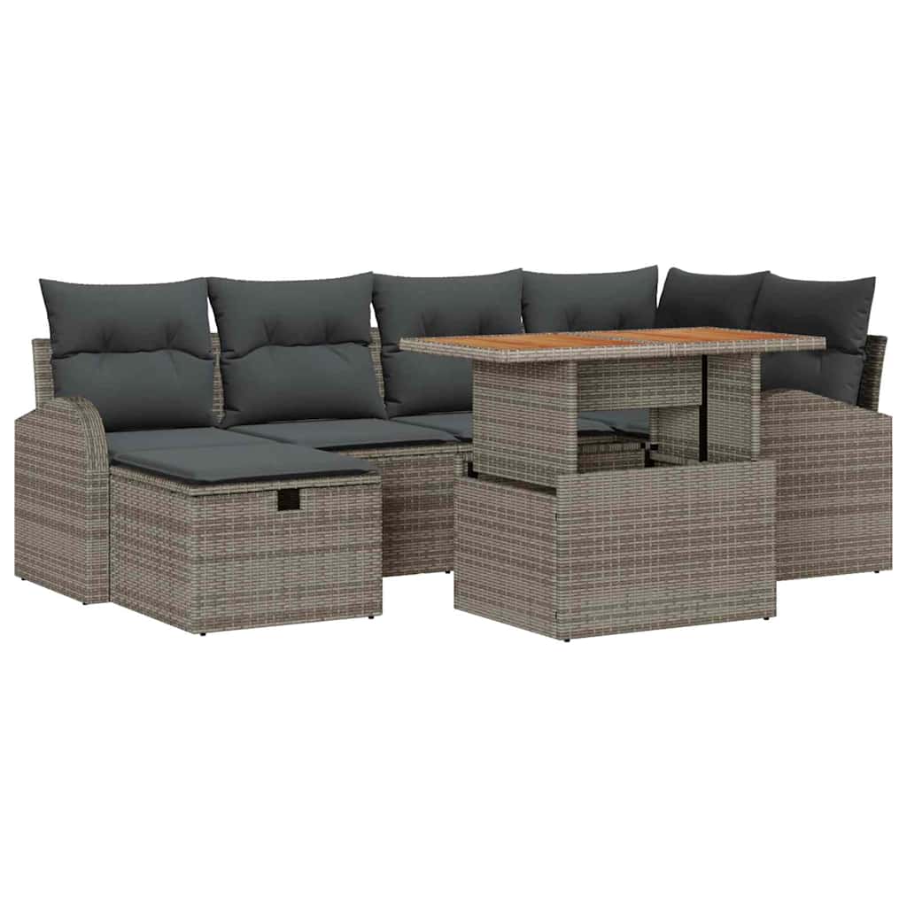 Garten-Sofa-Set 7 stk. Grau Poly-Rattan