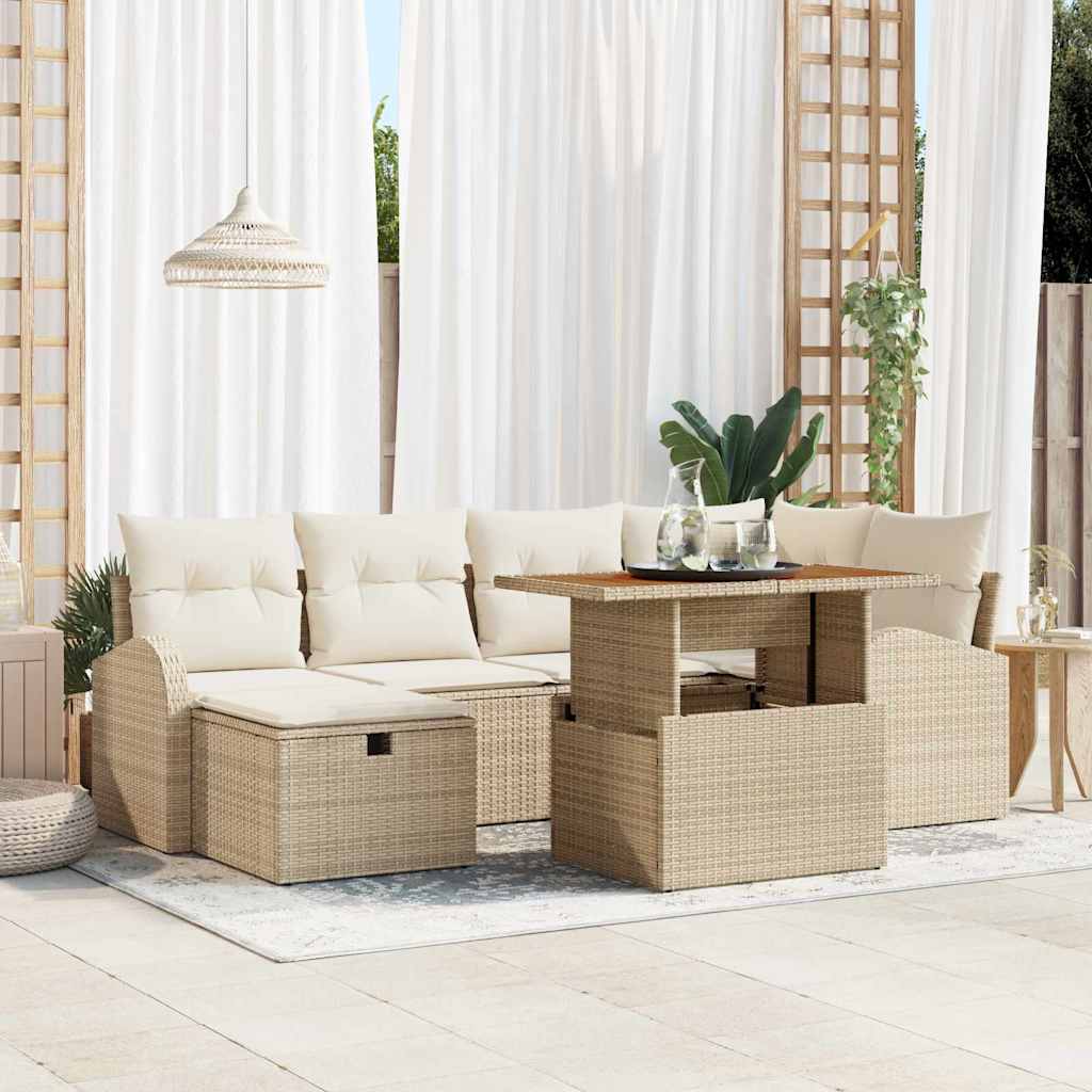 Garten-Sofa-Set 7 stk. Beige Poly-Rattan