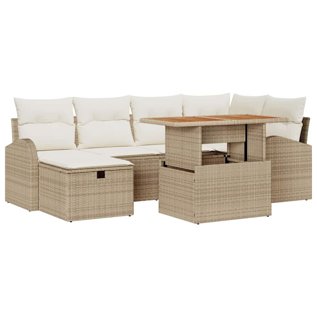 Garten-Sofa-Set 7 stk. Beige Poly-Rattan