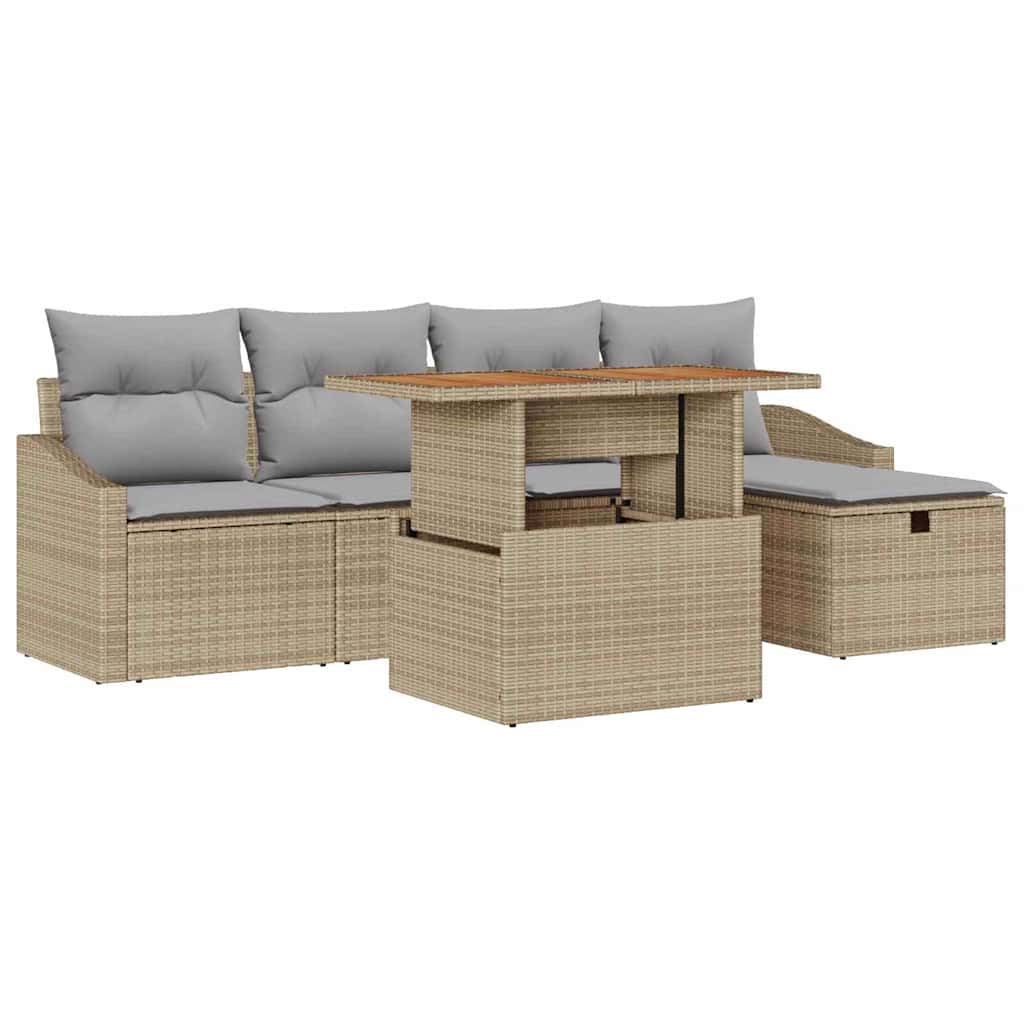 Garten-Sofa-Set 6 stk. Beige Poly-Rattan
