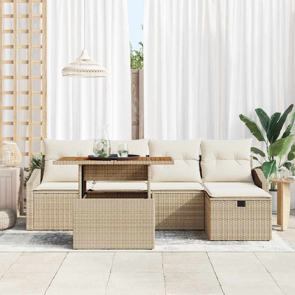 Garten-Sofa-Set 6 stk. Beige Poly-Rattan
