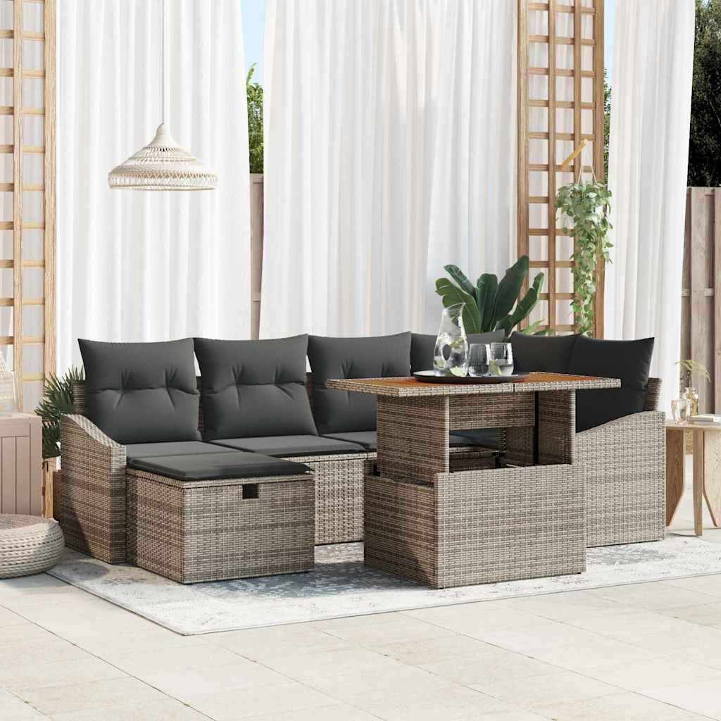 Garten-Sofa-Set 7 stk. Grau Poly-Rattan