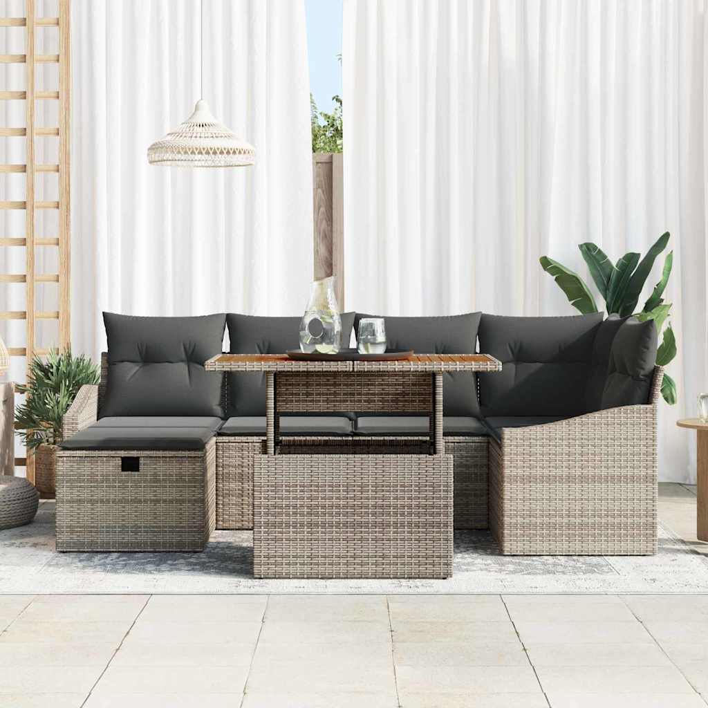 Garten-Sofa-Set 7 stk. Grau Poly-Rattan