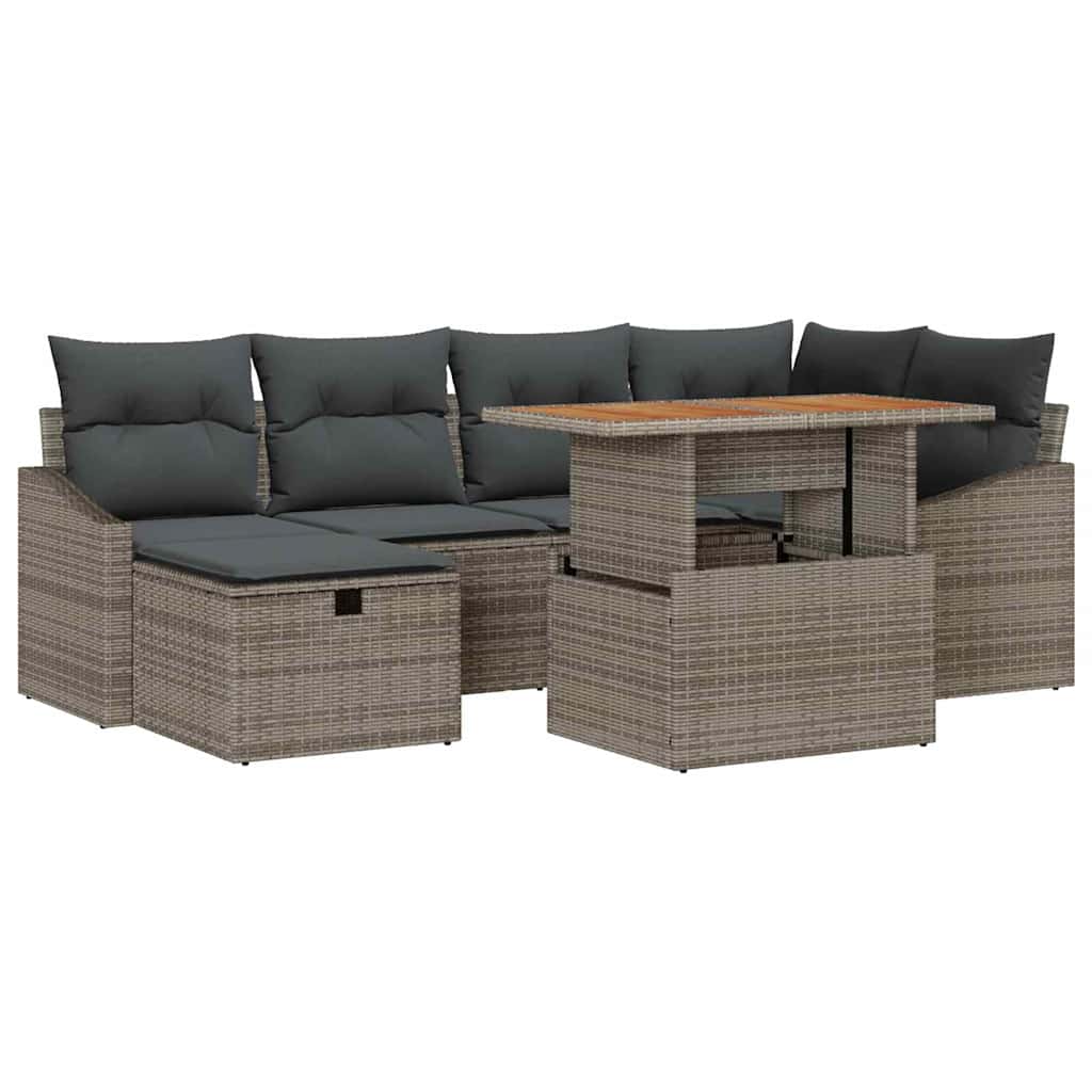 Garten-Sofa-Set 7 stk. Grau Poly-Rattan