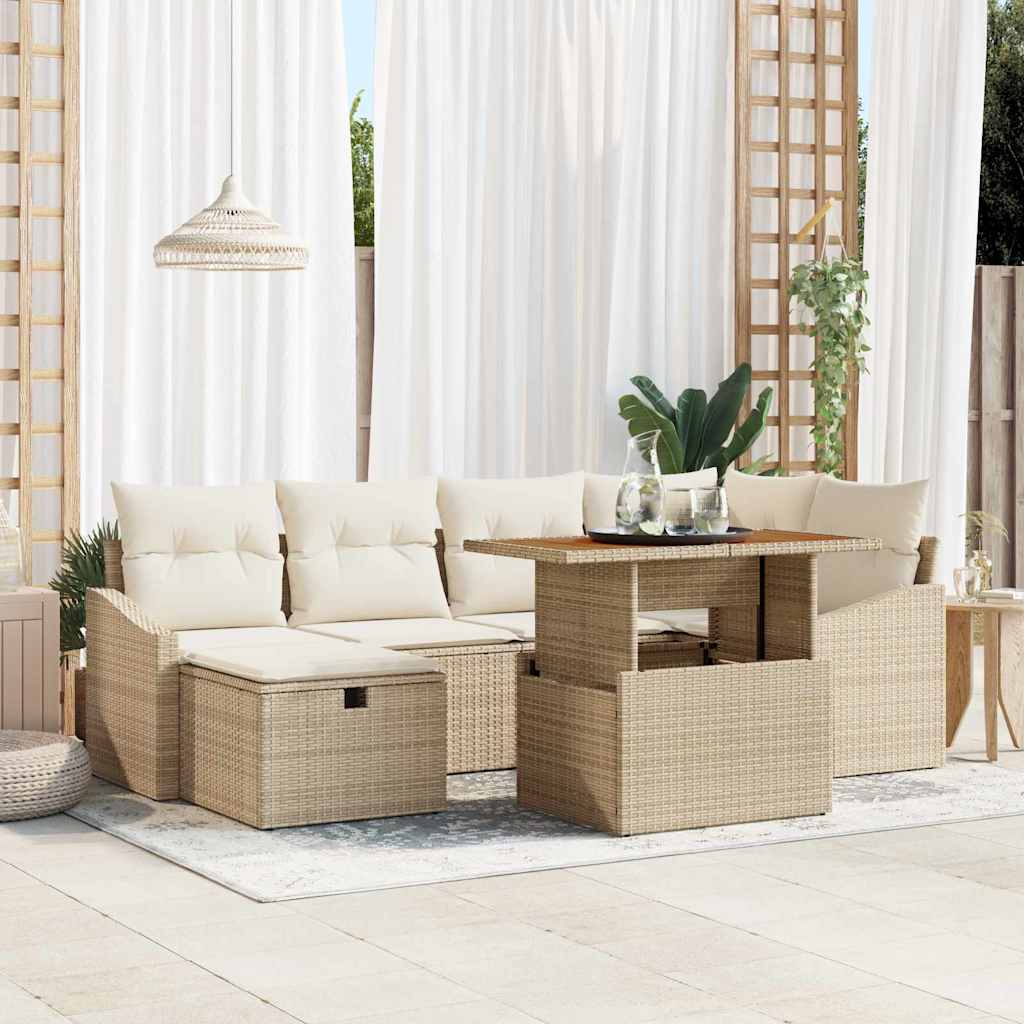 Garten-Sofa-Set 7 stk. Beige Poly-Rattan