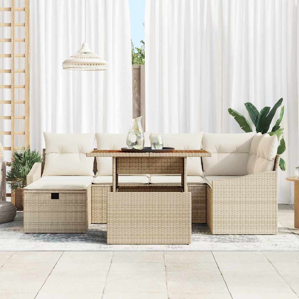Garten-Sofa-Set 7 stk. Beige Poly-Rattan