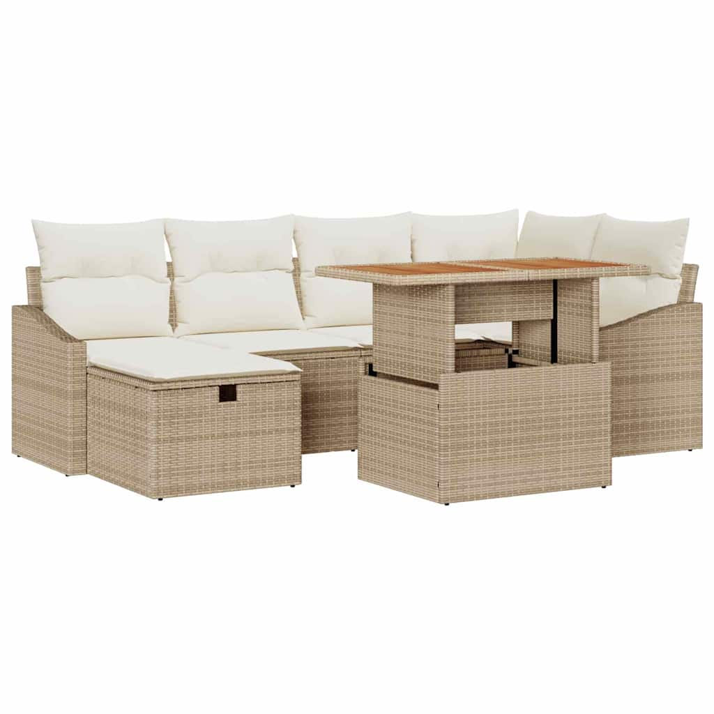 Garten-Sofa-Set 7 stk. Beige Poly-Rattan