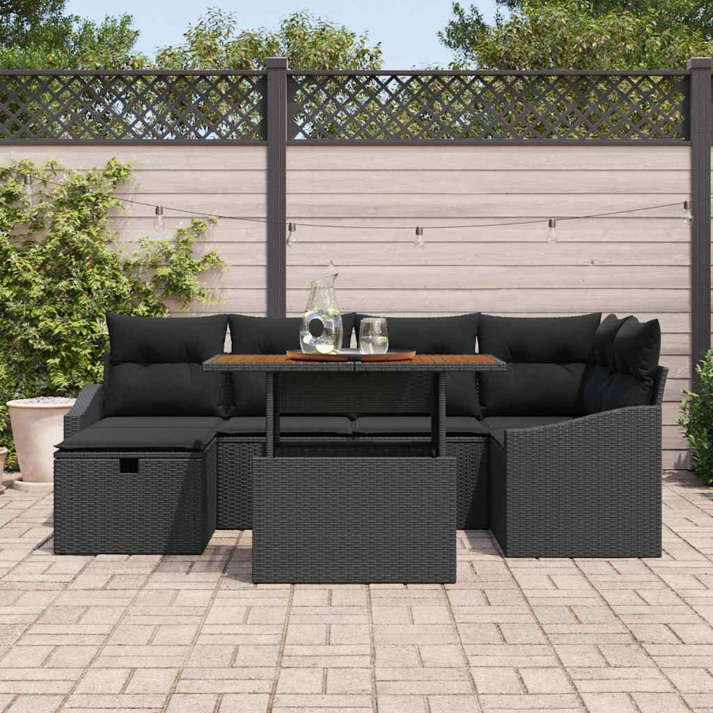 Garten-Sofa-Set 7 pcs Schwarz Poly-Rattan