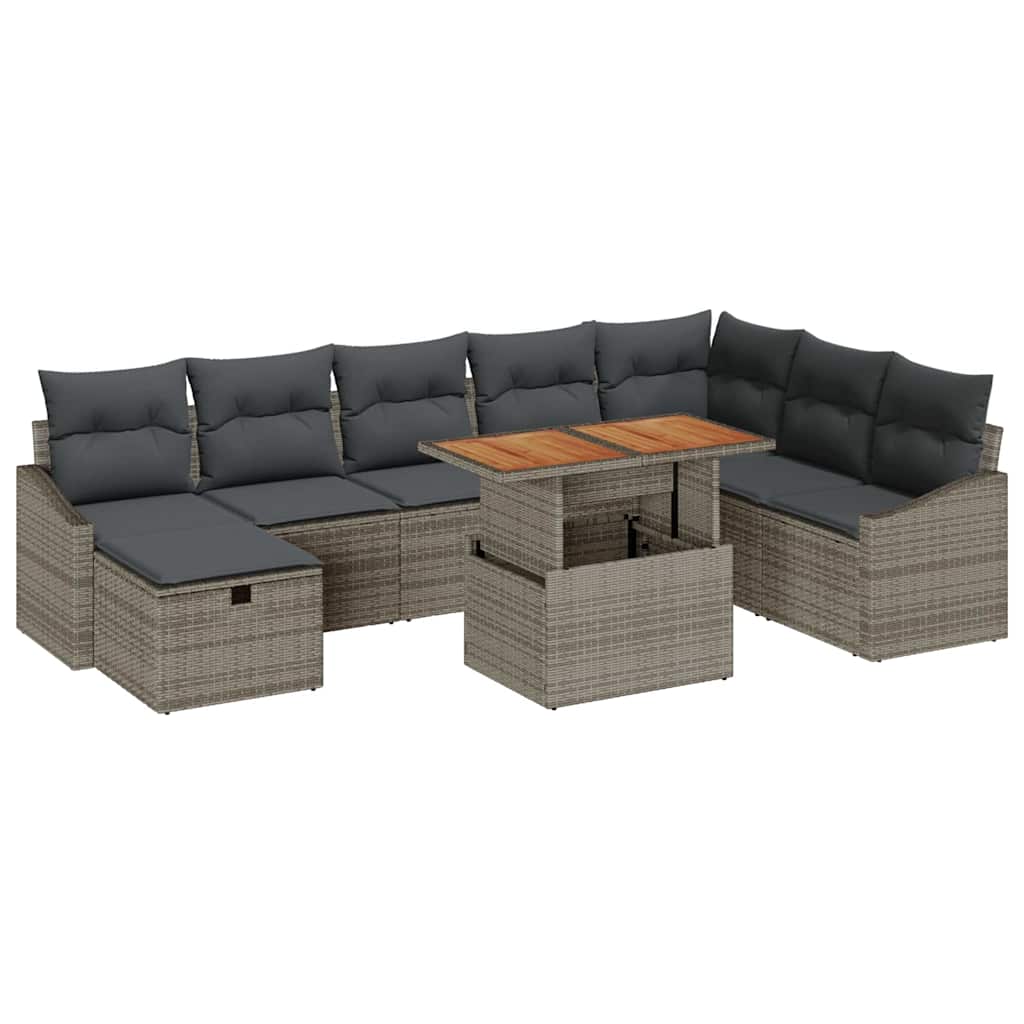 Garten-Sofa-Set 9 stk. Grau Poly-Rattan