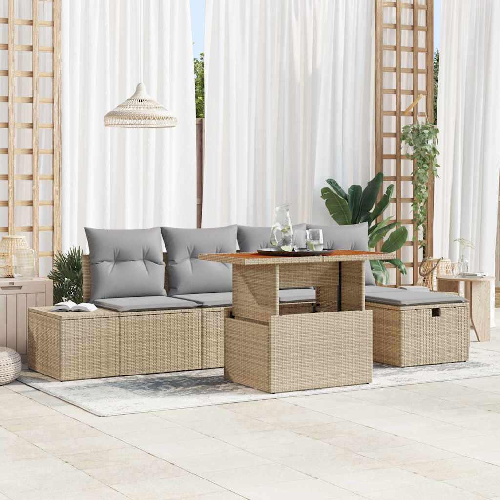 Garten-Sofa-Set 6 stk. Beige Poly-Rattan
