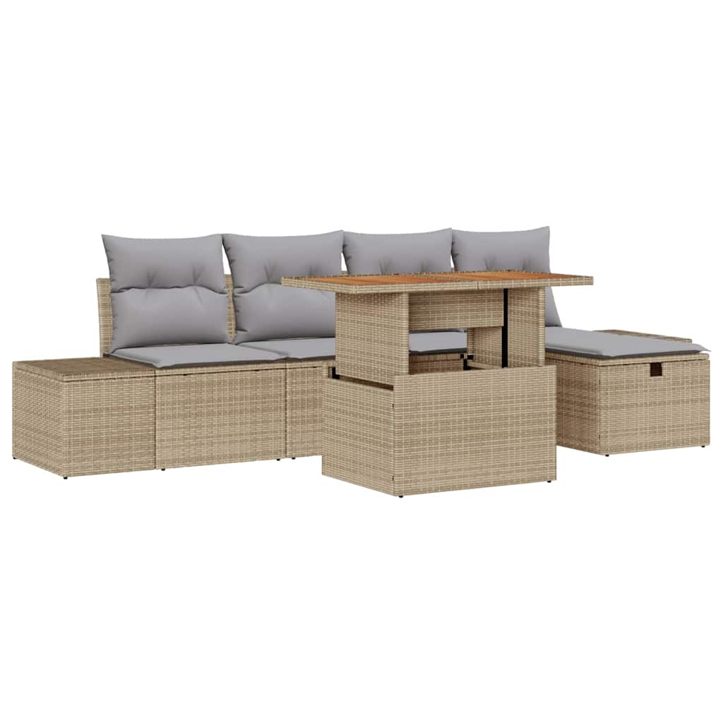 Garten-Sofa-Set 6 stk. Beige Poly-Rattan