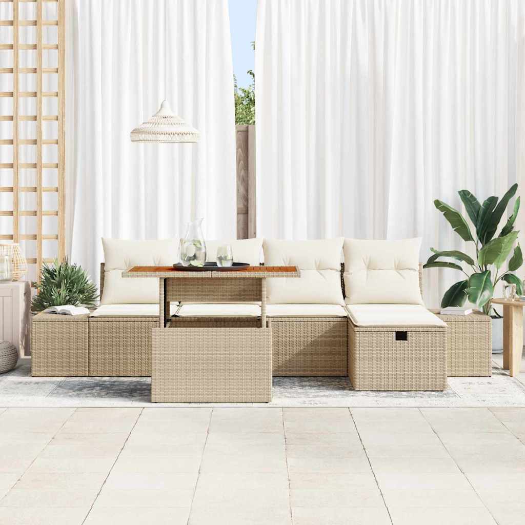 Garten-Sofa-Set 6 stk. Beige Poly-Rattan