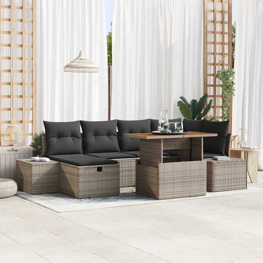 Garten-Sofa-Set 7 stk. Grau Poly-Rattan
