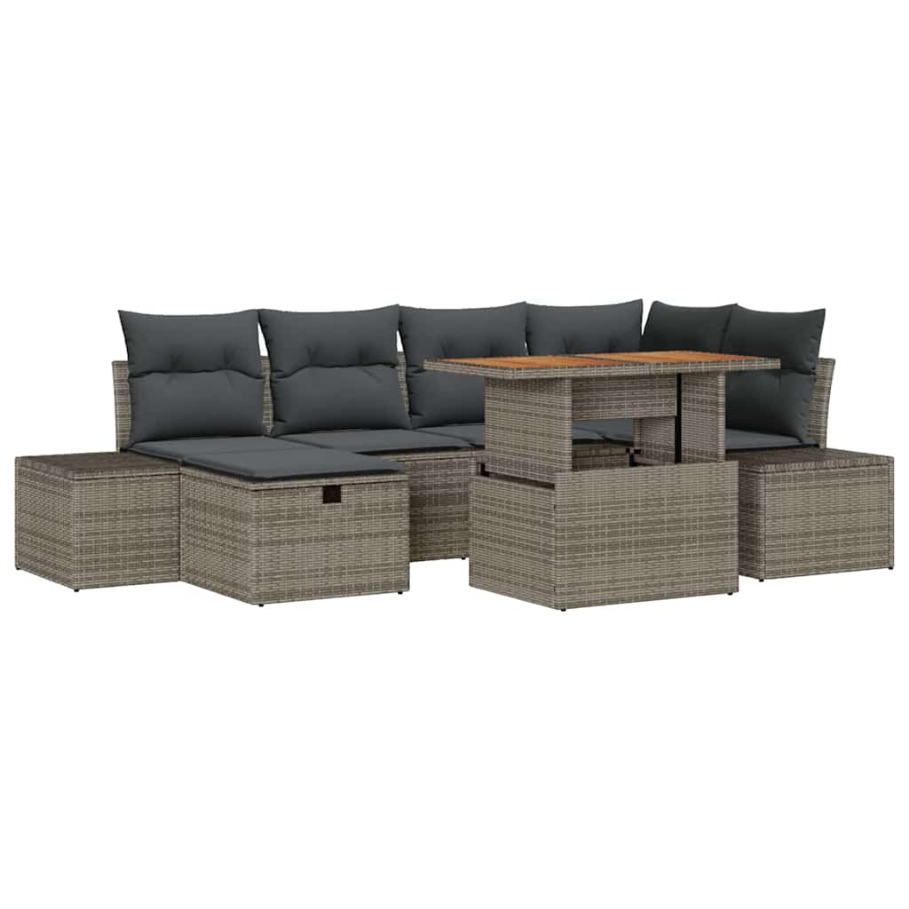 Garten-Sofa-Set 7 stk. Grau Poly-Rattan