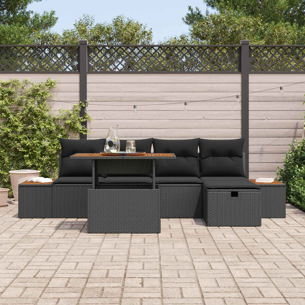 Garten-Sofa-Set 6 stk. Schwarz Poly-Rattan