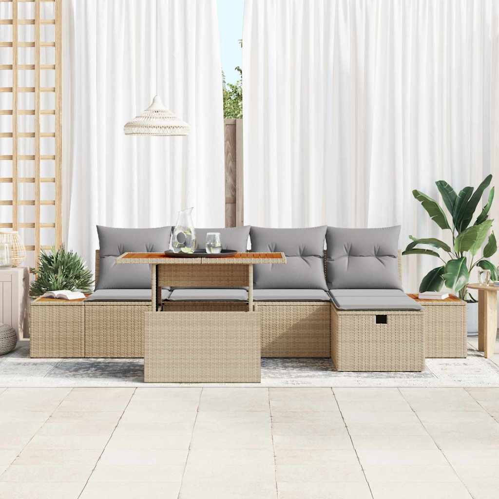 Garten-Sofa-Set 6 stk. Beige Poly-Rattan