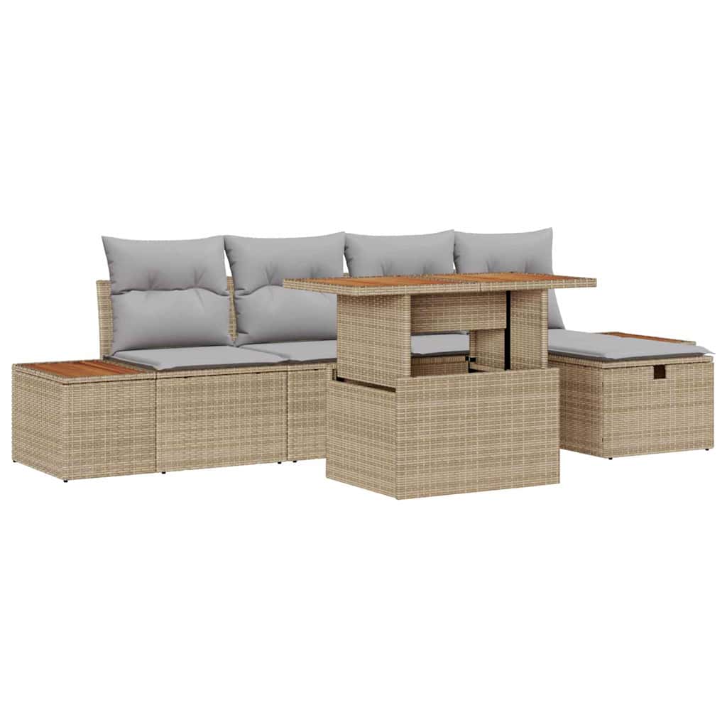 Garten-Sofa-Set 6 stk. Beige Poly-Rattan
