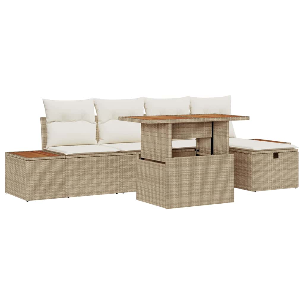 Garten-Sofa-Set 6 stk. Beige Poly-Rattan