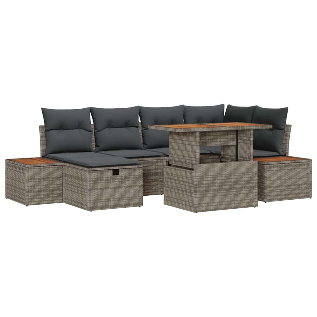 Garten-Sofa-Set 7 stk. Grau Poly-Rattan