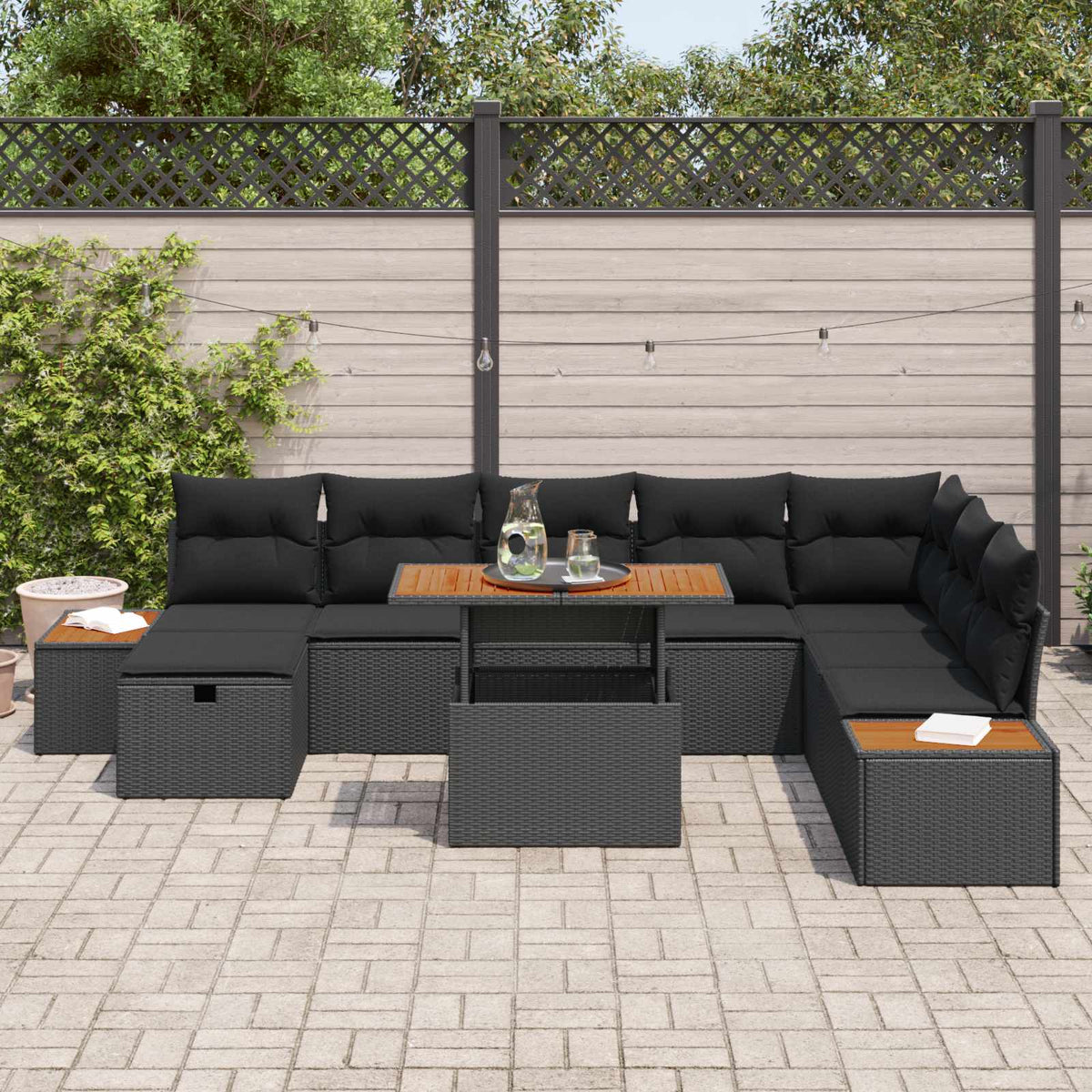 Gartensofa-set 9 stk. Schwarz Poly-Rattan