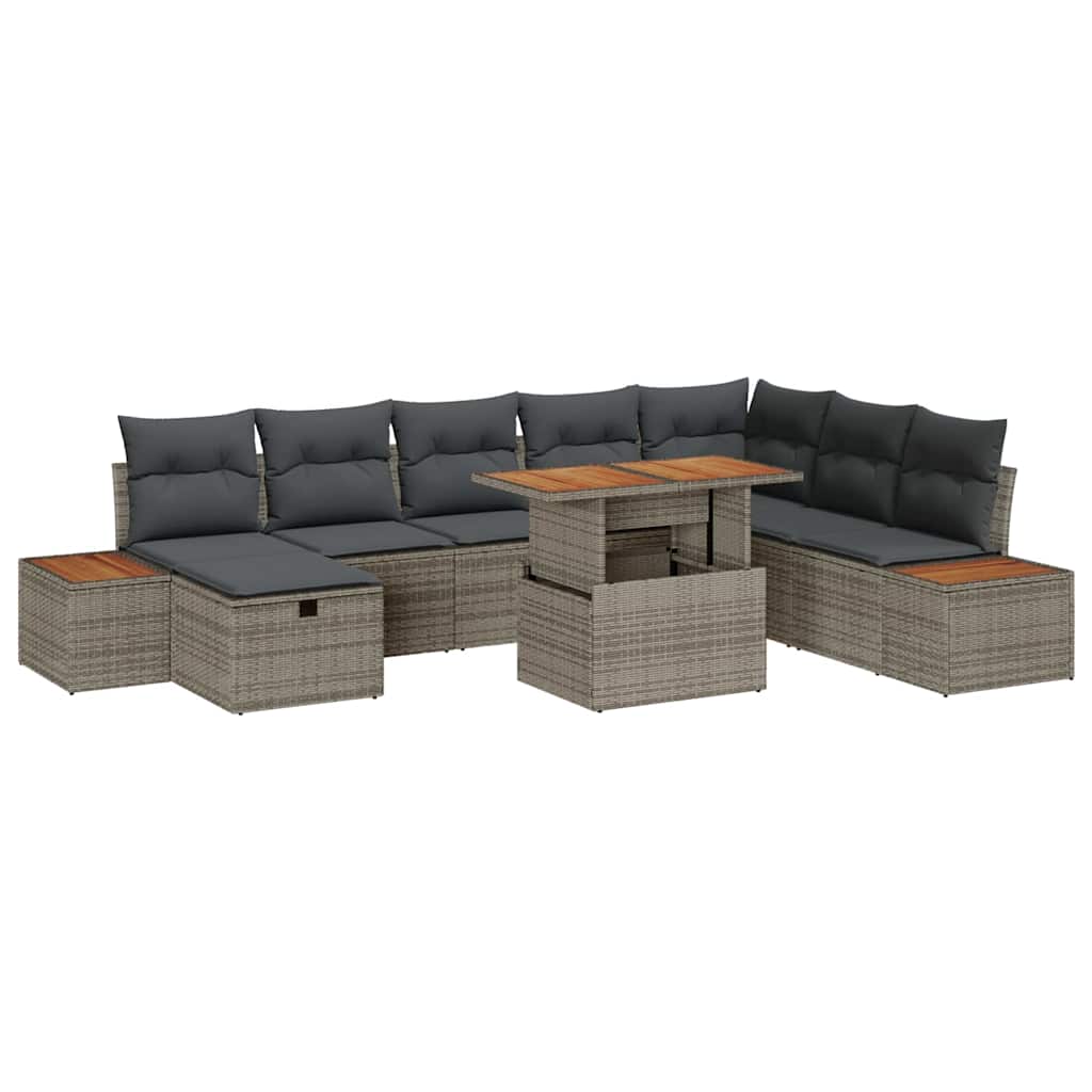 Gartensofa-set 9 stk. Grau Poly-Rattan