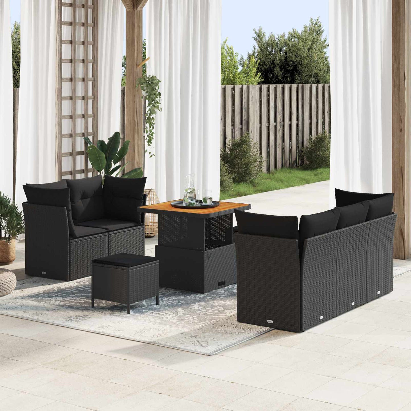 Gartensofa-set 8 Stk. Schwarz Poly-Rattan