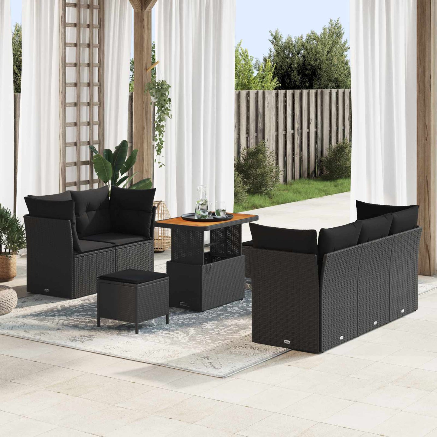 Gartensofa-set 8 stk. Schwarz Poly-Rattan