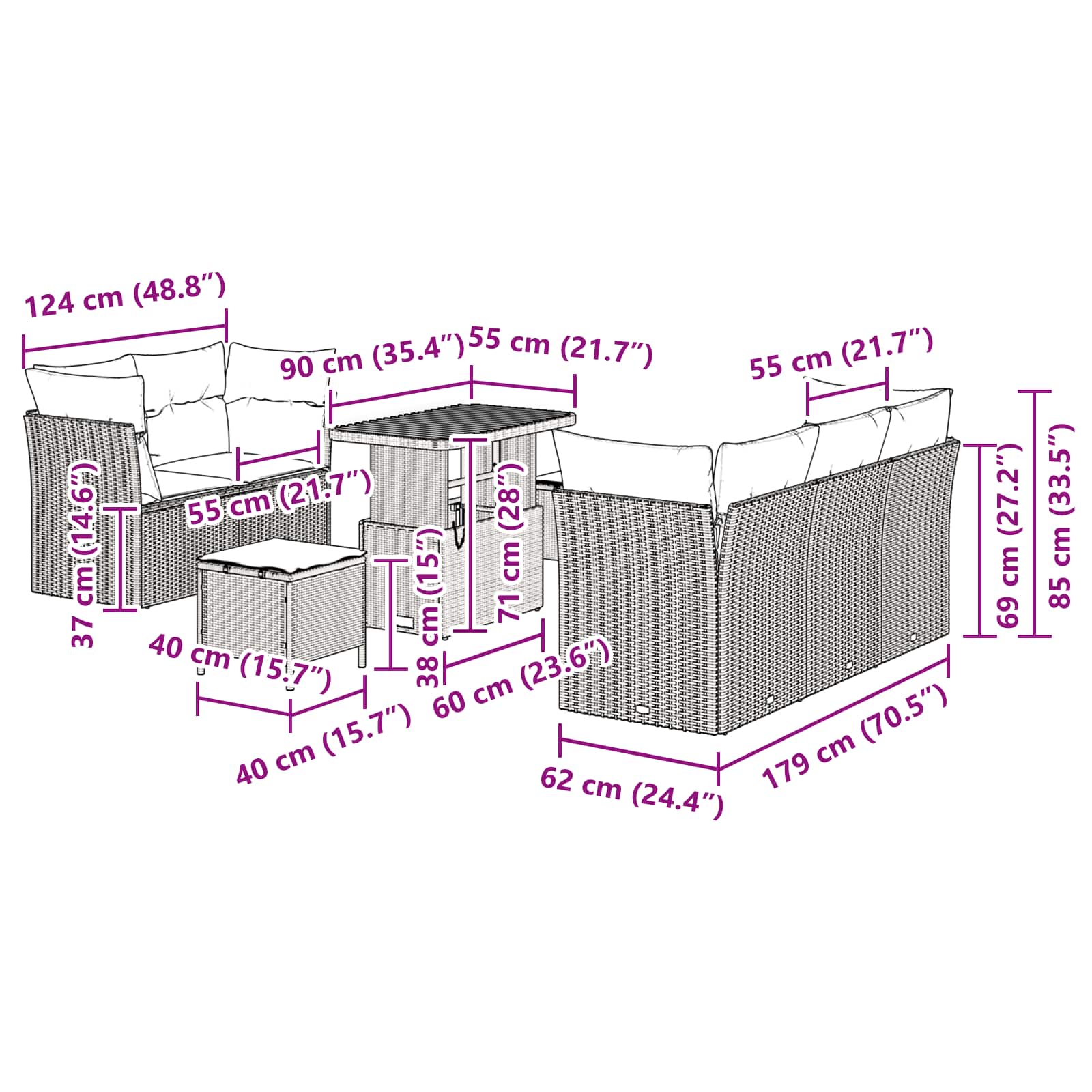 Gartensofa-set 8 stk. Schwarz Poly-Rattan