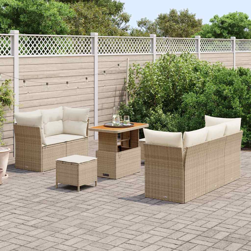 Gartensofa-set mit Kissen 8 pcs Beige Poly-Rattan