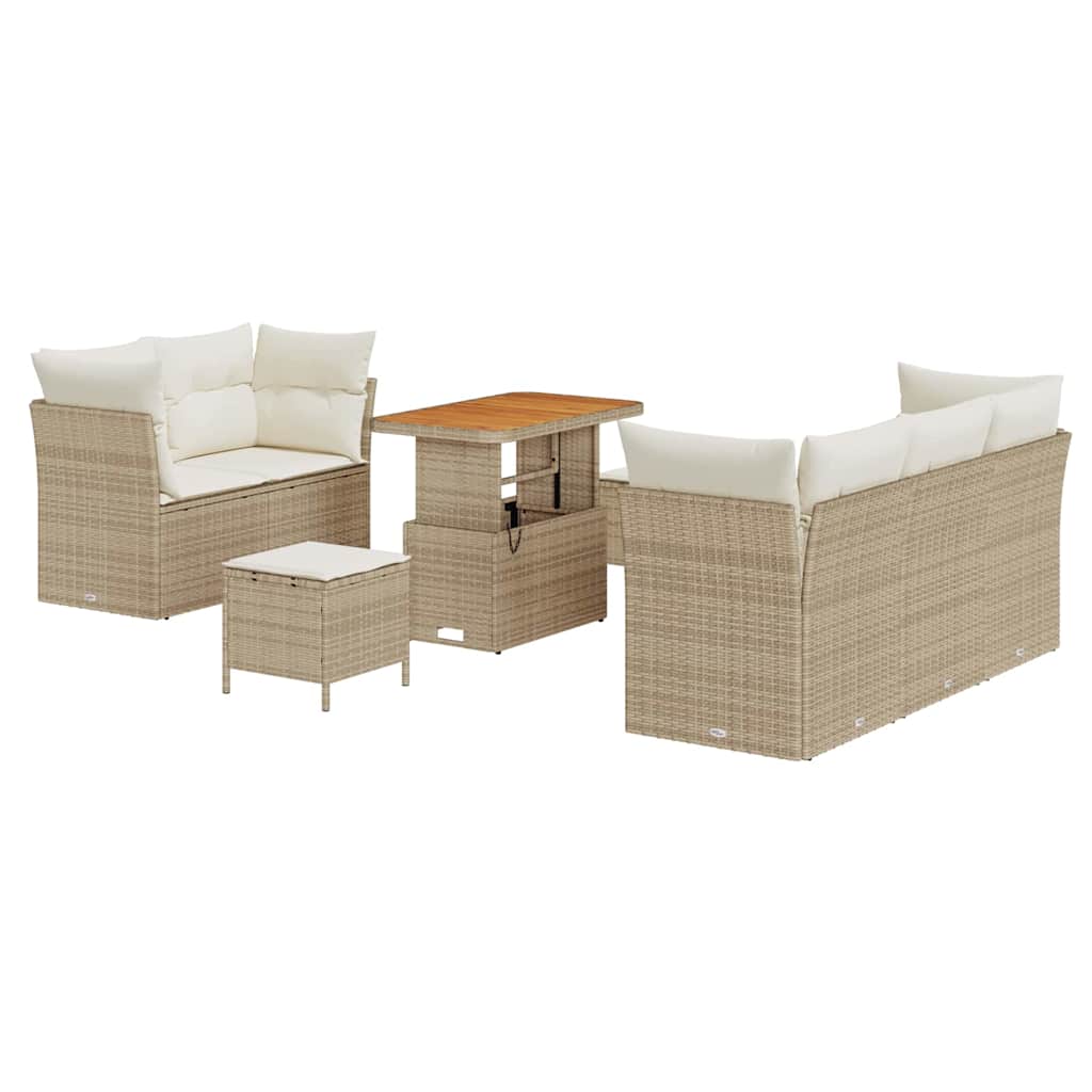Gartensofa-set mit Kissen 8 pcs Beige Poly-Rattan