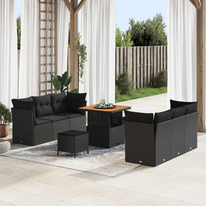 Gartensofa-set 9 stk. Schwarz Poly-Rattan