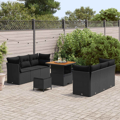 Gartensofa-set 9 stk. Schwarz Poly-Rattan