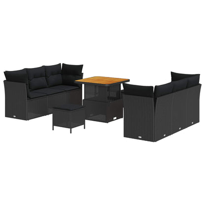 Gartensofa-set 9 stk. Schwarz Poly-Rattan