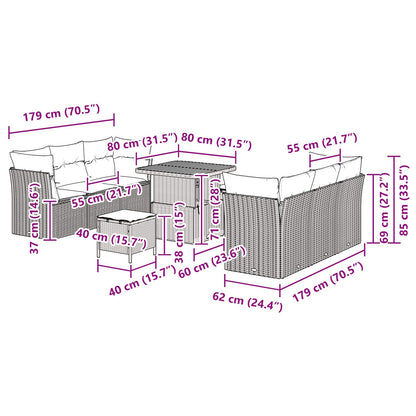 Gartensofa-set 9 stk. Schwarz Poly-Rattan