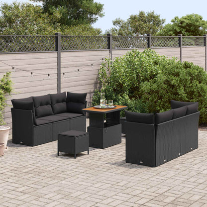 Gartensofa-set 9 stk. Schwarz Poly-Rattan