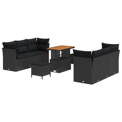Gartensofa-set 9 stk. Schwarz Poly-Rattan