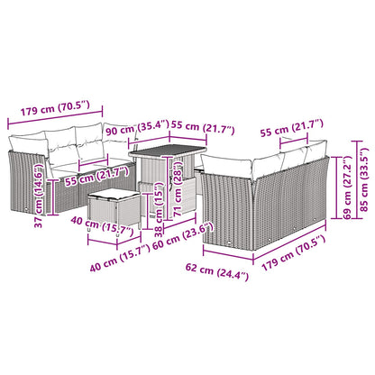 Gartensofa-set 9 stk. Schwarz Poly-Rattan