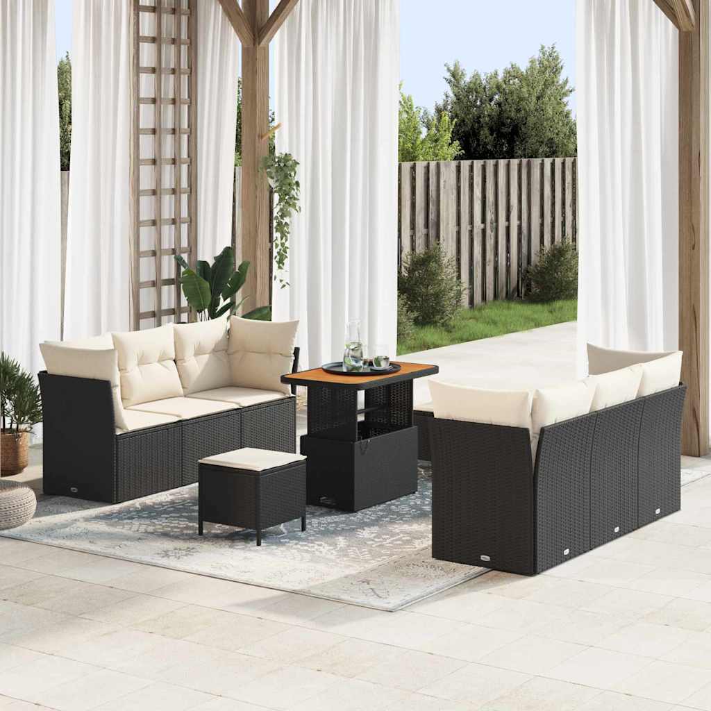 Gartensofa-set 9 stk. Schwarz Poly-Rattan