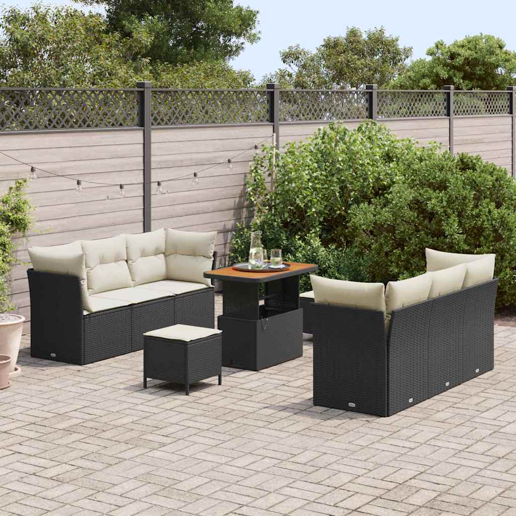 Gartensofa-set 9 stk. Schwarz Poly-Rattan