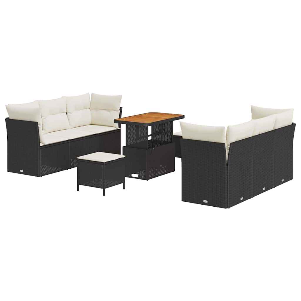 Gartensofa-set 9 stk. Schwarz Poly-Rattan
