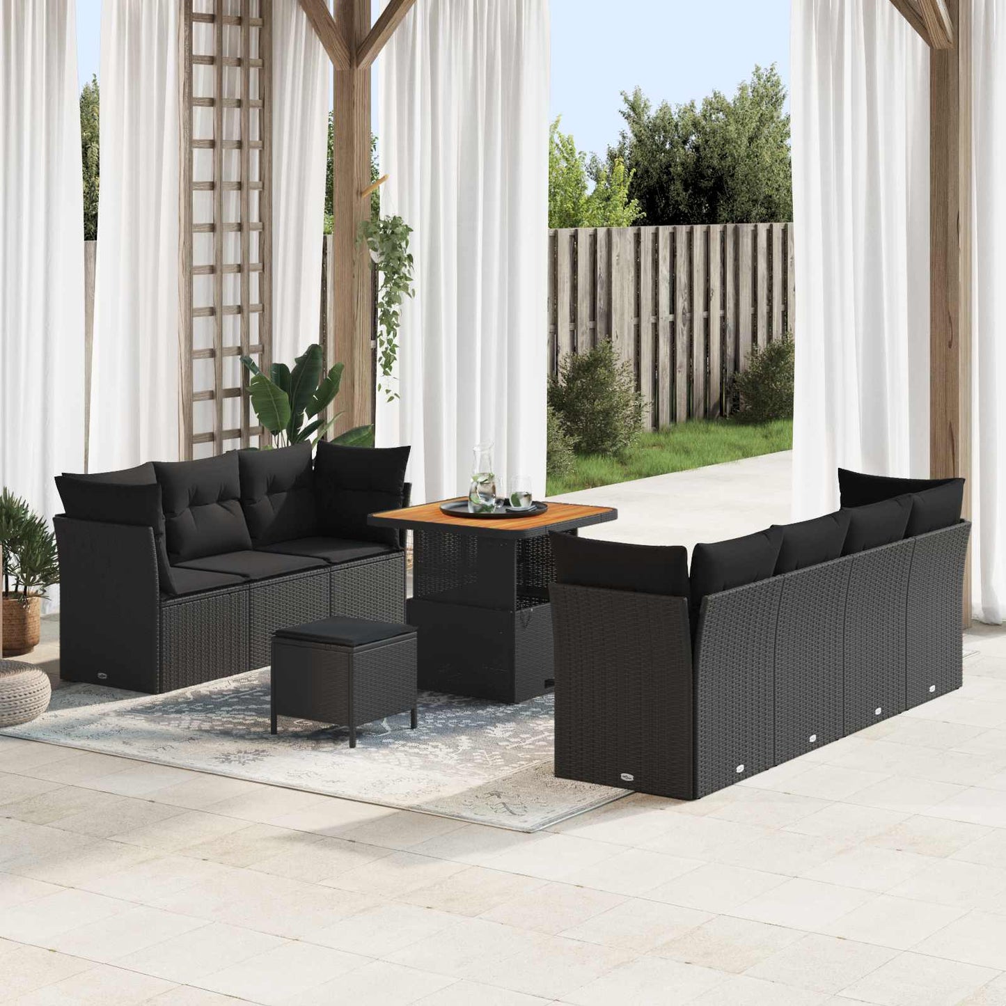 Gartensofa-set 10 stk. Schwarz Poly-Rattan